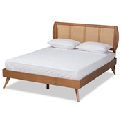 Baxton Studio Asami Mid-Century Modern Walnut Brown Finished Wood and Synthetic Rattan Full Size Platform Bed Baxton Studio restaurant furniture, hotel furniture, commercial furniture, wholesale bedroom furniture, wholesale full, classic full